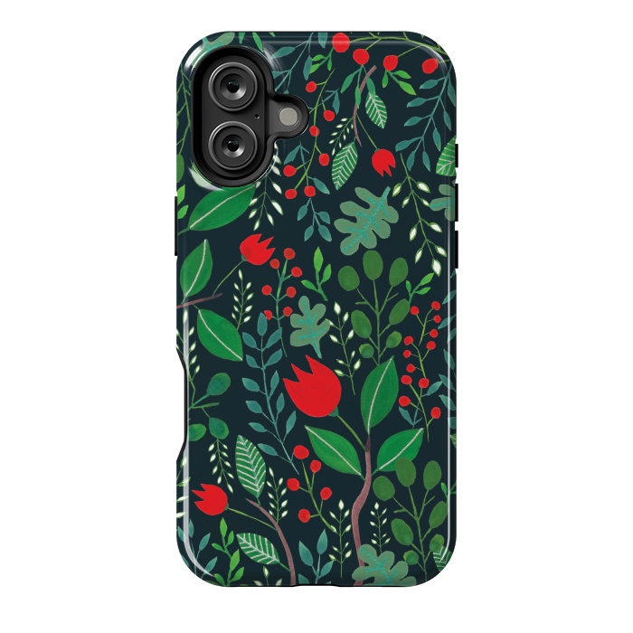 iPhone 16 Plus StrongFit Christmas Floral 2 Black by Hanny Agustine