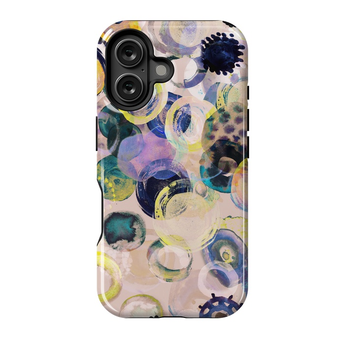 iPhone 16 StrongFit Colorful playful watercolour dots by Oana 