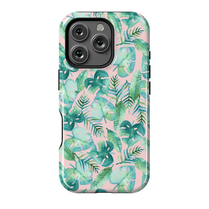 iPhone 16 Pro StrongFit Cyan Tropical Jungle on Pink by Tangerine-Tane