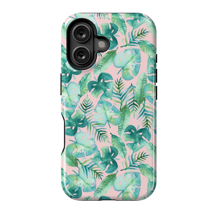 iPhone 16 StrongFit Cyan Tropical Jungle on Pink by Tangerine-Tane