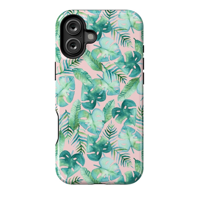 iPhone 16 Plus StrongFit Cyan Tropical Jungle on Pink by Tangerine-Tane