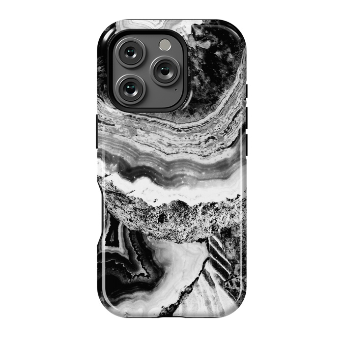 iPhone 16 Pro StrongFit Black and white geode marble art by Oana 