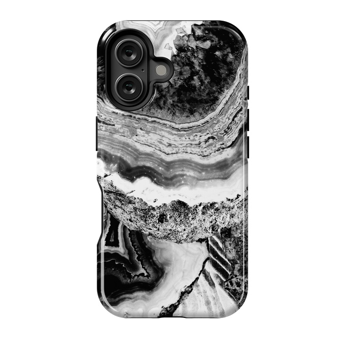 iPhone 16 StrongFit Black and white geode marble art by Oana 