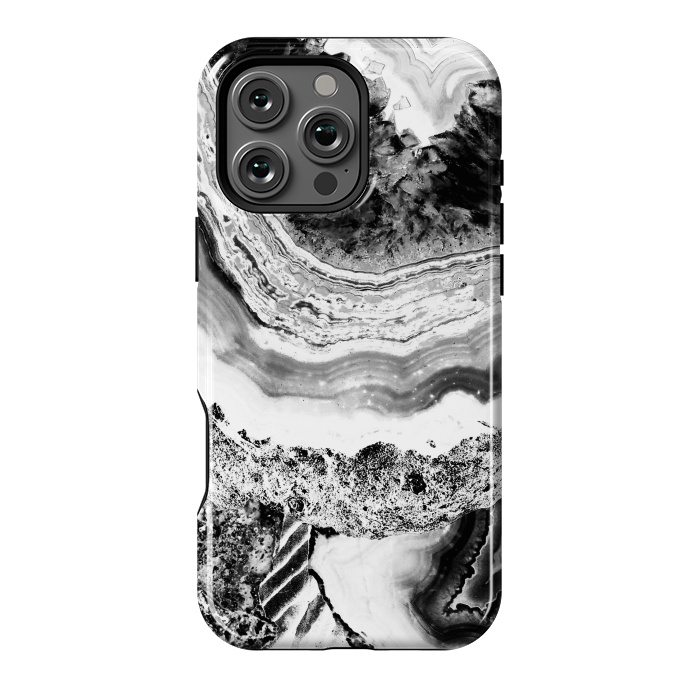 iPhone 16 Pro Max StrongFit Black and white geode marble art by Oana 