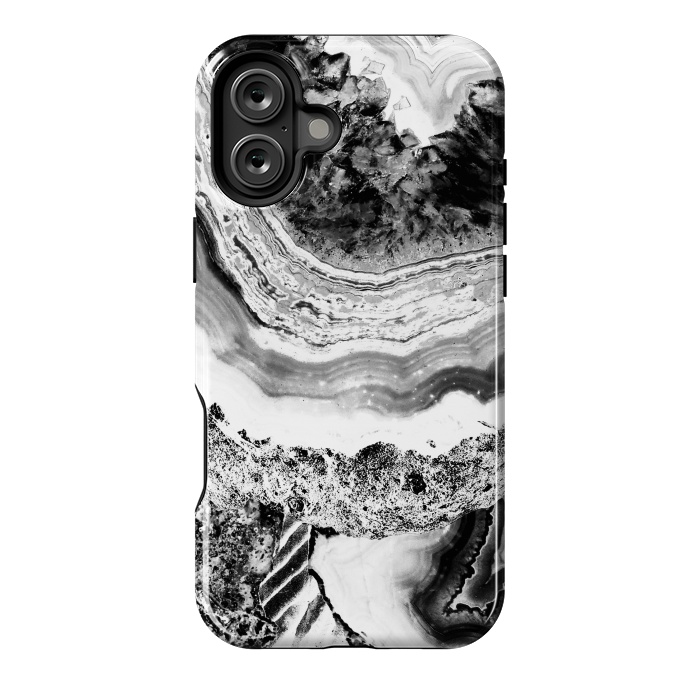 iPhone 16 Plus StrongFit Black and white geode marble art by Oana 