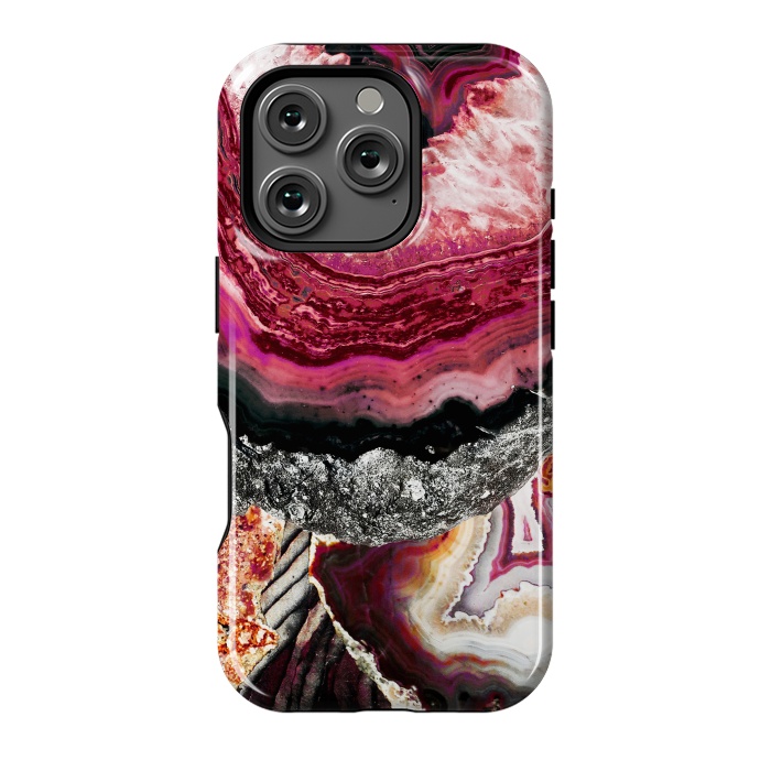 iPhone 16 Pro StrongFit Vibrant pink gold agate geode stones by Oana 