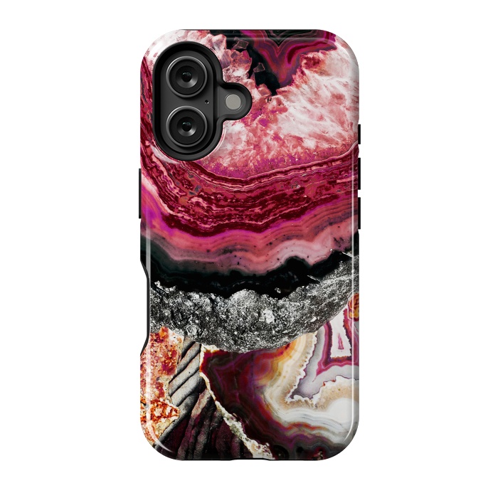 iPhone 16 StrongFit Vibrant pink gold agate geode stones by Oana 