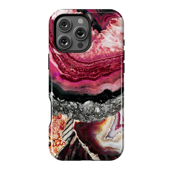 iPhone 16 Pro Max StrongFit Vibrant pink gold agate geode stones by Oana 