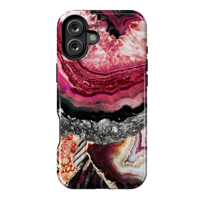 iPhone 16 Plus StrongFit Vibrant pink gold agate geode stones by Oana 