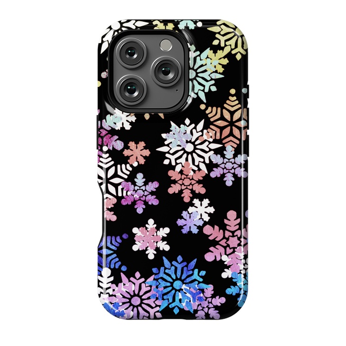 iPhone 16 Pro StrongFit Rainbow colourful snowflakes Christmas pattern by Oana 