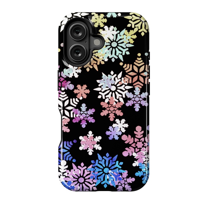 iPhone 16 StrongFit Rainbow colourful snowflakes Christmas pattern by Oana 