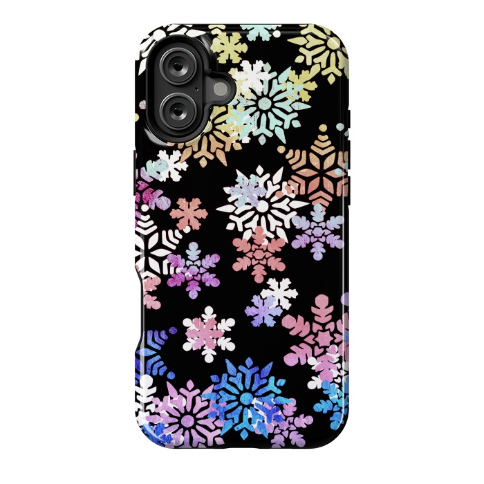 iPhone 16 Plus StrongFit Rainbow colourful snowflakes Christmas pattern by Oana 