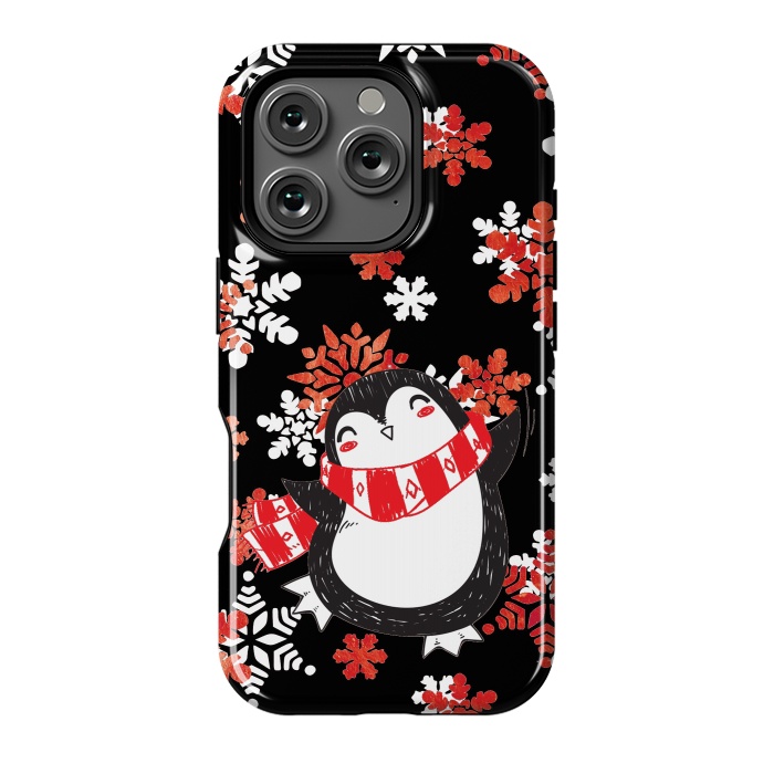 iPhone 16 Pro StrongFit Cute penguin and winter snowflakes Jolly Christmas illustration by Oana 