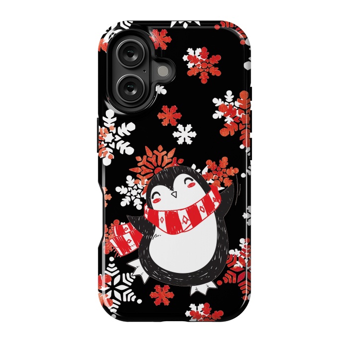 iPhone 16 StrongFit Cute penguin and winter snowflakes Jolly Christmas illustration by Oana 