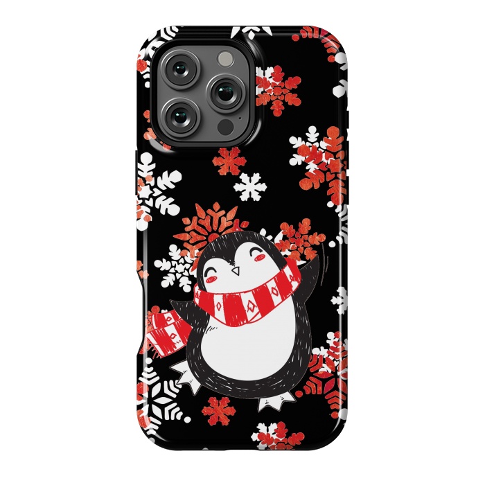 iPhone 16 Pro Max StrongFit Cute penguin and winter snowflakes Jolly Christmas illustration by Oana 