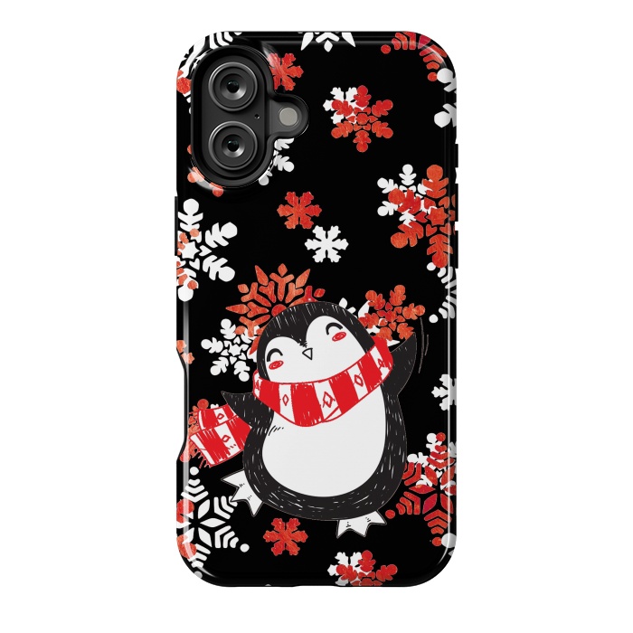 iPhone 16 Plus StrongFit Cute penguin and winter snowflakes Jolly Christmas illustration by Oana 