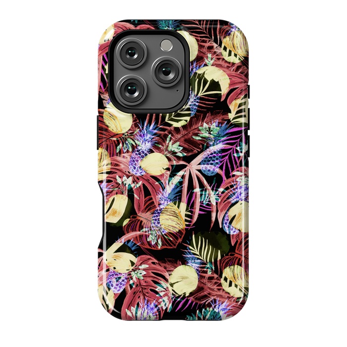 iPhone 16 Pro StrongFit Colourful painted tropical leaves and pineapples by Oana 