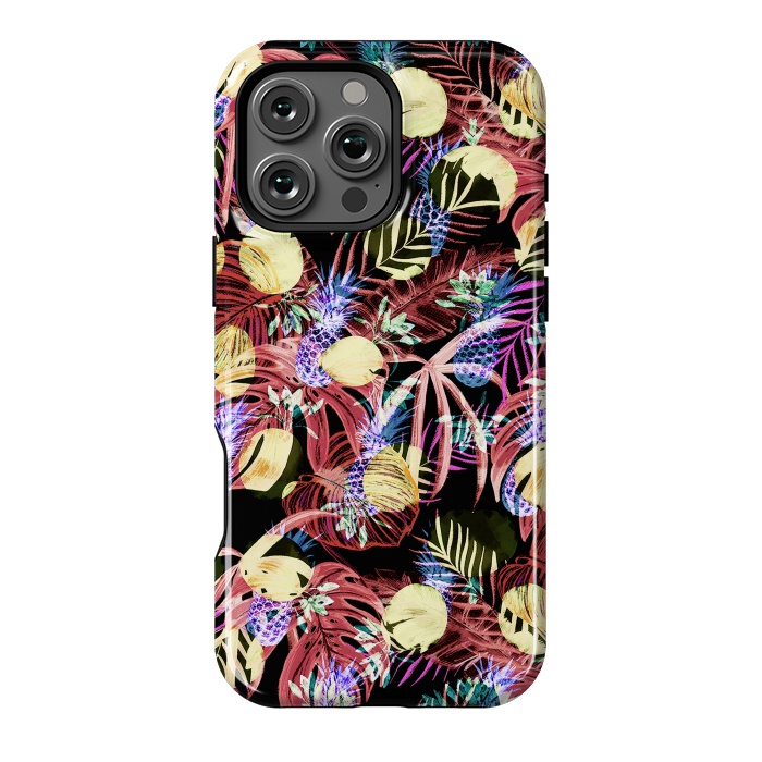 iPhone 16 Pro Max StrongFit Colourful painted tropical leaves and pineapples by Oana 