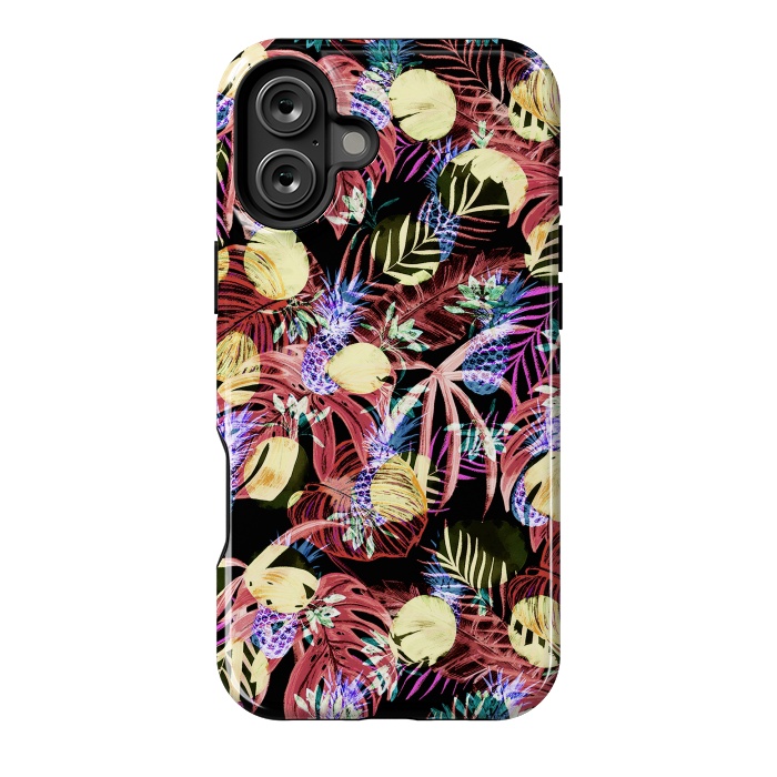 iPhone 16 Plus StrongFit Colourful painted tropical leaves and pineapples by Oana 