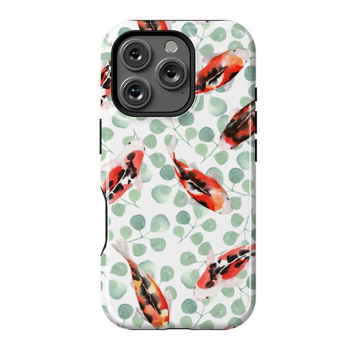 iPhone 16 Pro StrongFit Koi fish. White pattern by Julia Badeeva