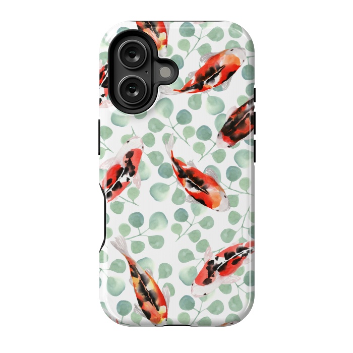 iPhone 16 StrongFit Koi fish. White pattern by Julia Badeeva