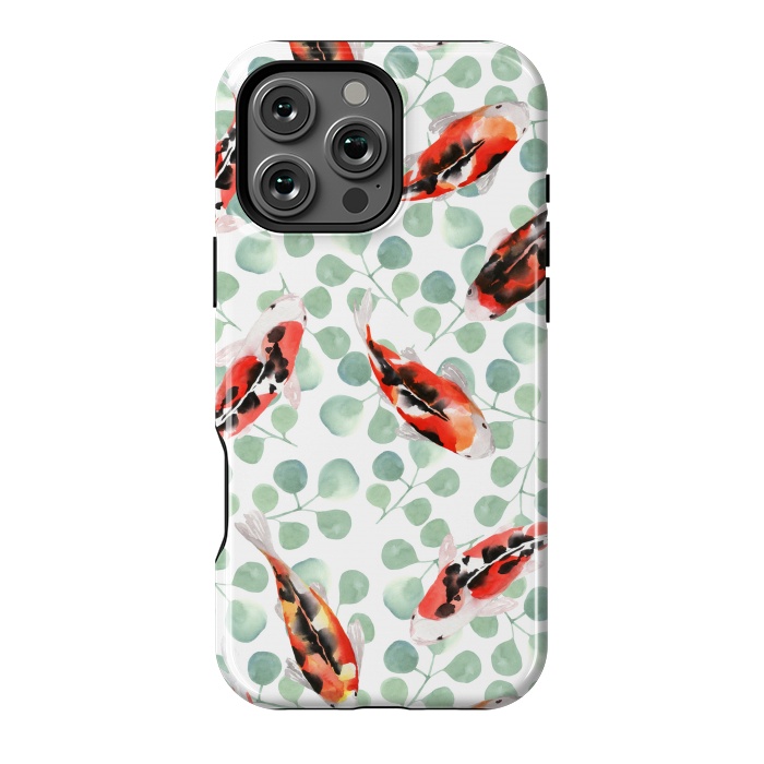 iPhone 16 Pro Max StrongFit Koi fish. White pattern by Julia Badeeva