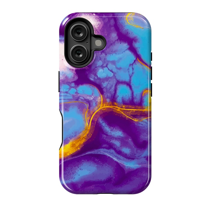 iPhone 16 StrongFit blue purple gold marble by haroulita