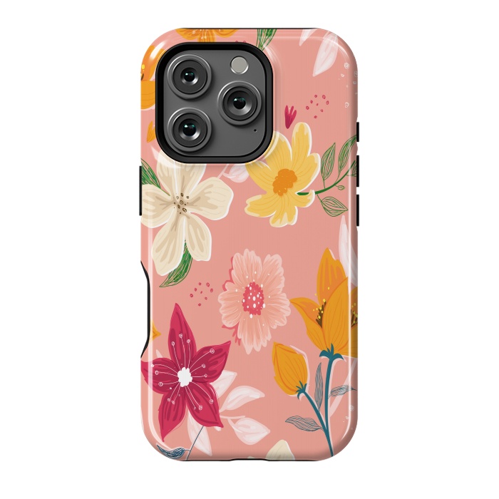 iPhone 16 Pro StrongFit peach floral print by MALLIKA