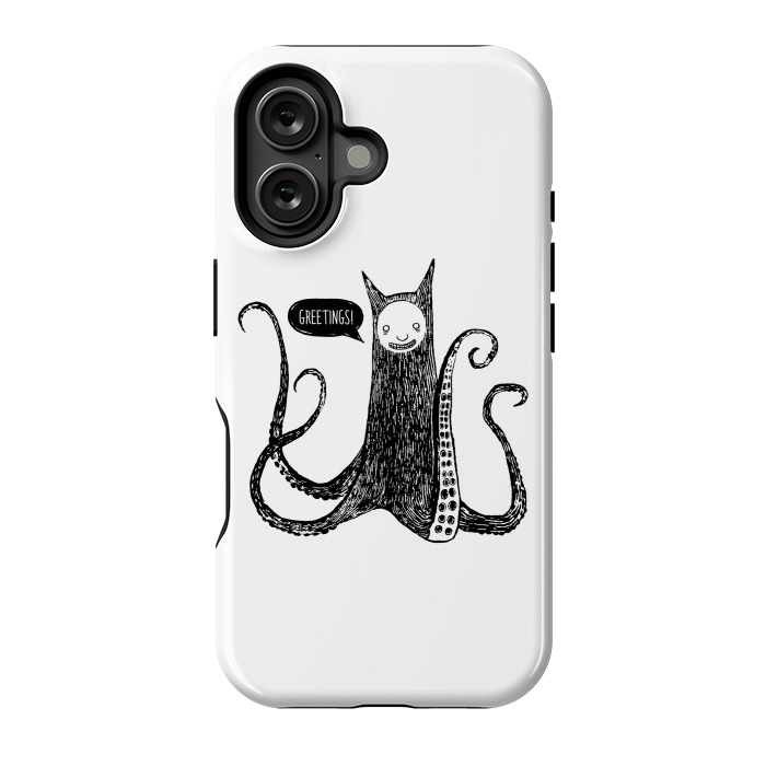 iPhone 16 StrongFit Greetings from the kraken cat by Laura Nagel