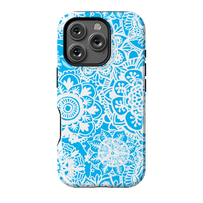 iPhone 16 Pro StrongFit Blue and White Mandala Pattern by Julie Erin Designs