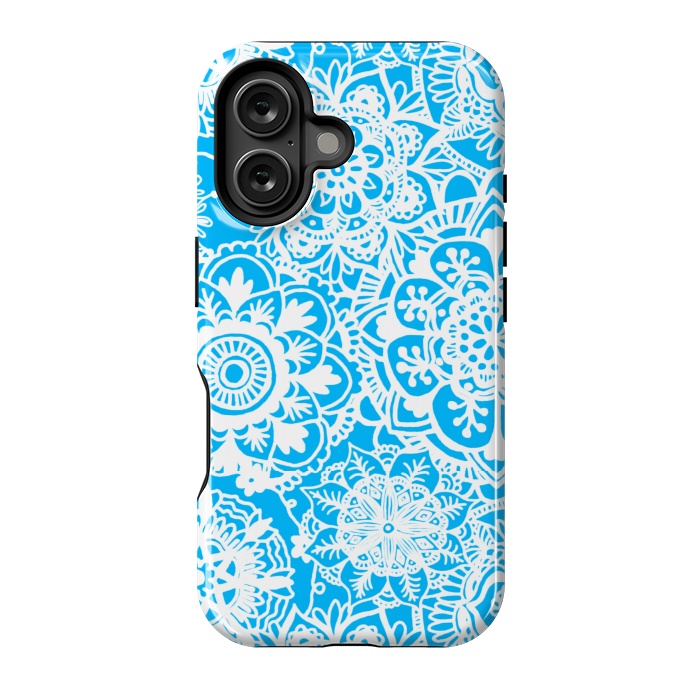 iPhone 16 StrongFit Blue and White Mandala Pattern by Julie Erin Designs