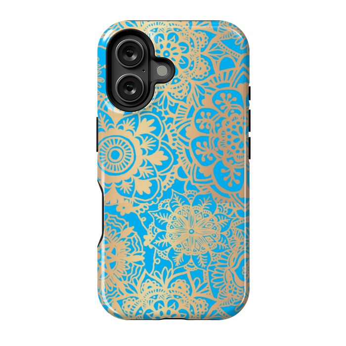 iPhone 16 StrongFit Light Blue and Gold Mandala Pattern by Julie Erin Designs