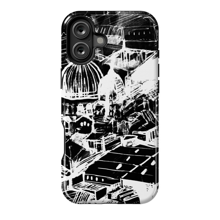 iPhone 16 Plus StrongFit Venice Italian cityscape white ink sketch by Oana 