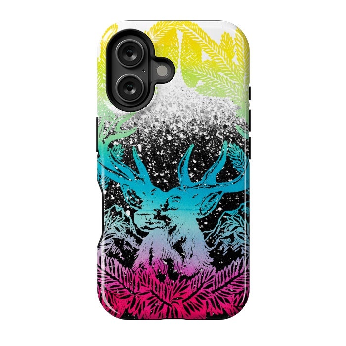 iPhone 16 StrongFit Gradient reindeer and pine leaves illustration by Oana 