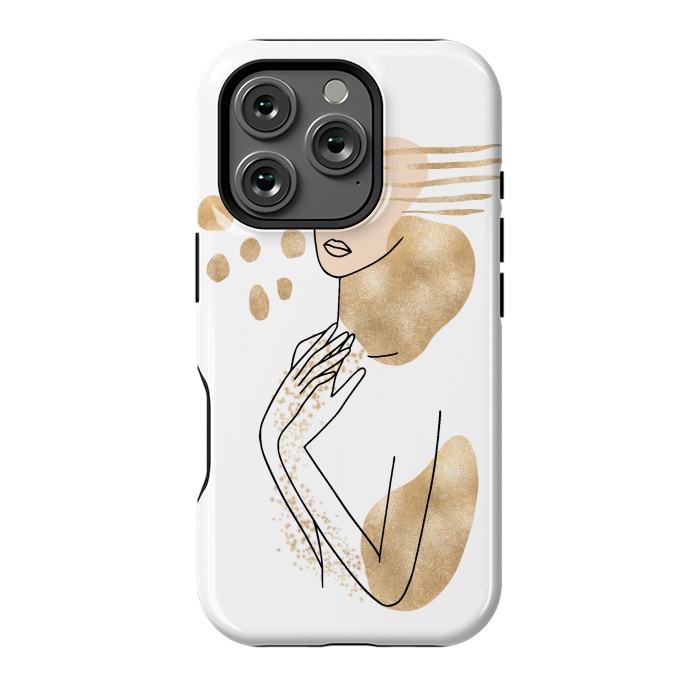 iPhone 16 Pro StrongFit Modern Lineart Girl With Gold Shapes by DaDo ART