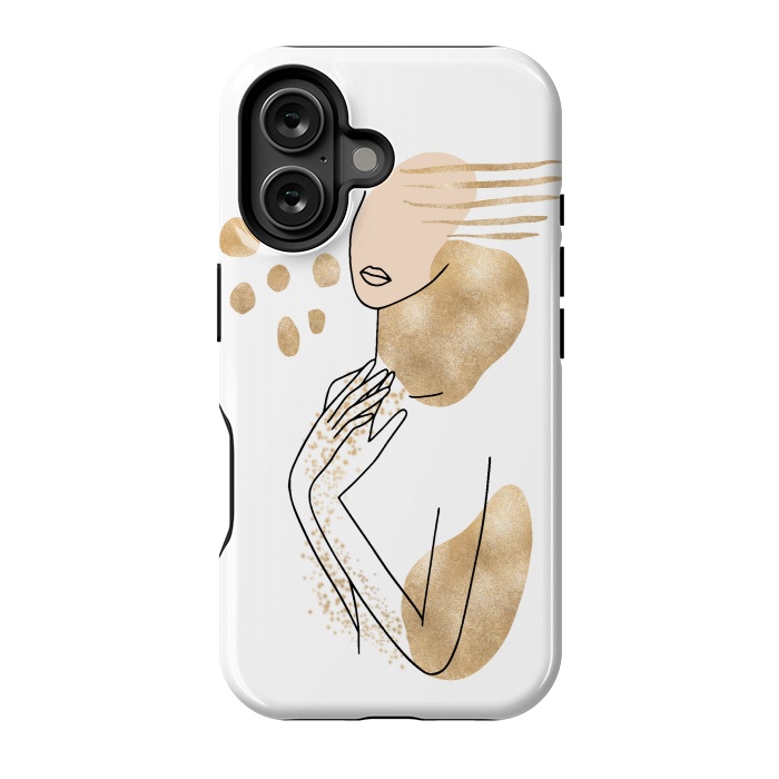 iPhone 16 StrongFit Modern Lineart Girl With Gold Shapes by DaDo ART