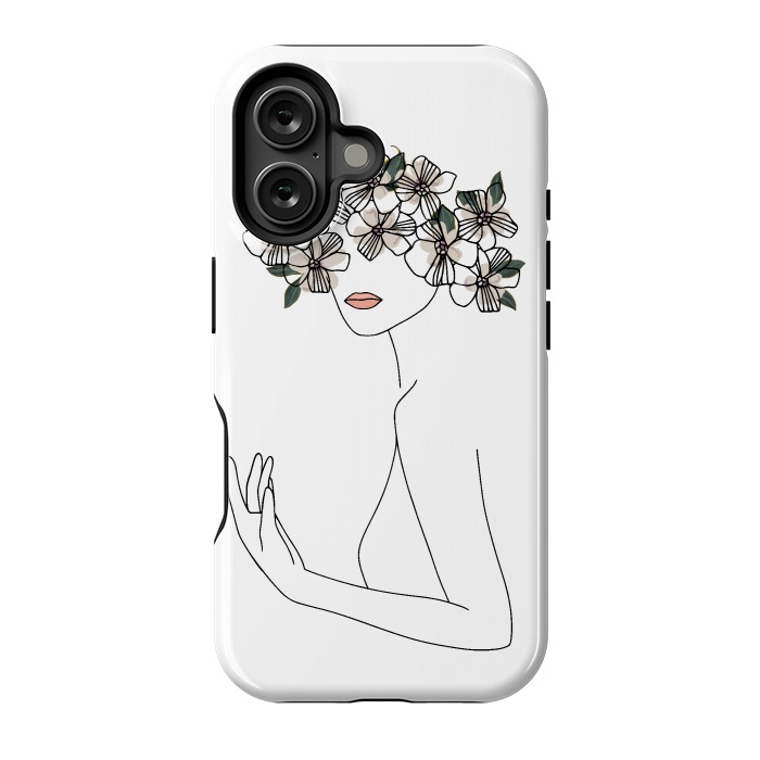 iPhone 16 StrongFit Lineart - Nymph Girl Floral by DaDo ART