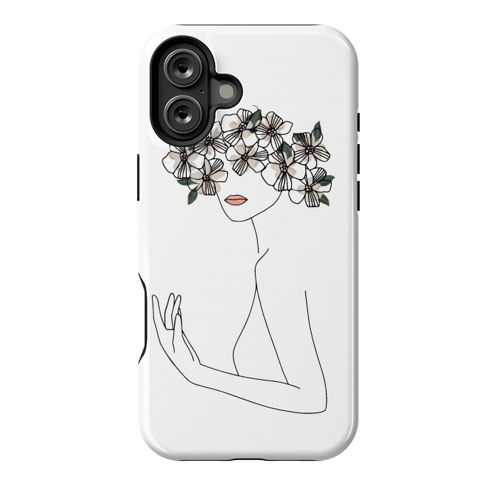 iPhone 16 Plus StrongFit Lineart - Nymph Girl Floral by DaDo ART