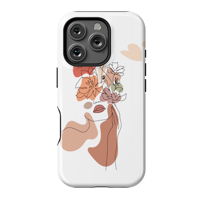 iPhone 16 Pro StrongFit Lineart Girl With Flowers by DaDo ART