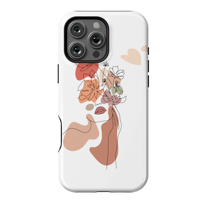 iPhone 16 Pro Max StrongFit Lineart Girl With Flowers by DaDo ART