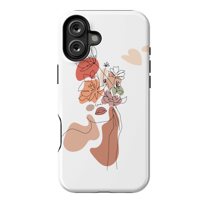 iPhone 16 Plus StrongFit Lineart Girl With Flowers by DaDo ART