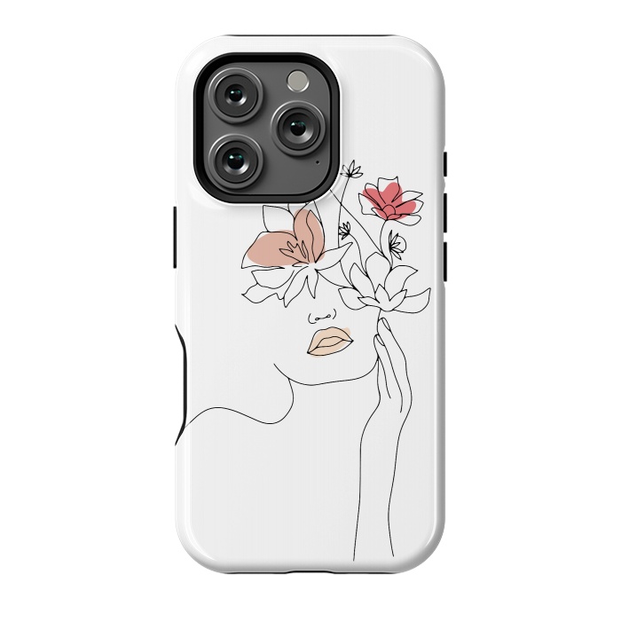 iPhone 16 Pro StrongFit Lineart Girl Flowers by DaDo ART