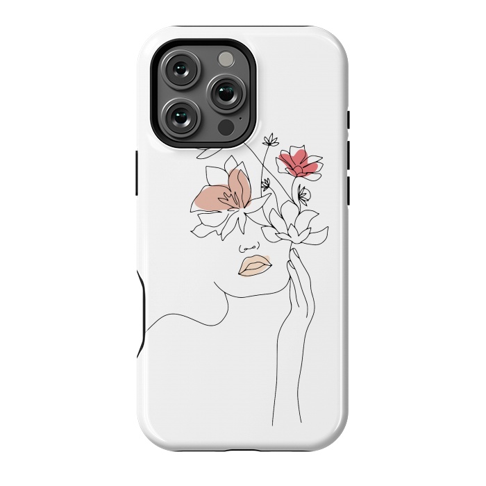 iPhone 16 Pro Max StrongFit Lineart Girl Flowers by DaDo ART