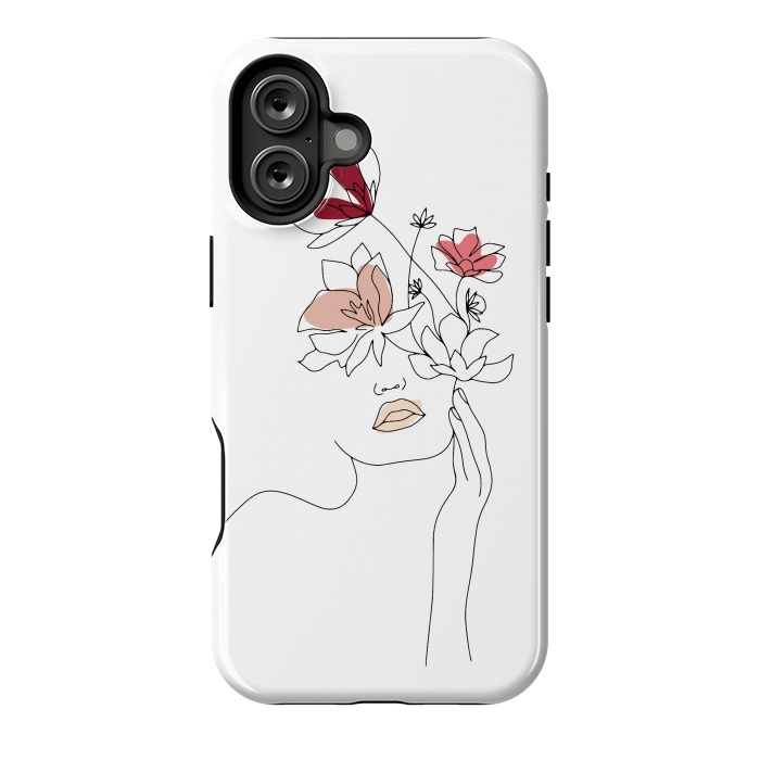 iPhone 16 Plus StrongFit Lineart Girl Flowers by DaDo ART