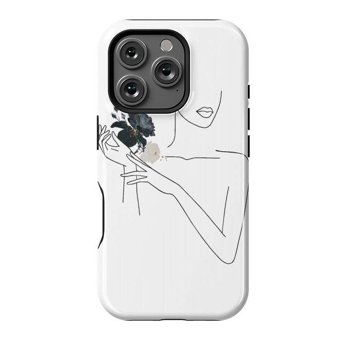 iPhone 16 Pro StrongFit Lineart Girl With Black Flowers by DaDo ART