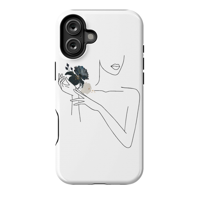 iPhone 16 Plus StrongFit Lineart Girl With Black Flowers by DaDo ART