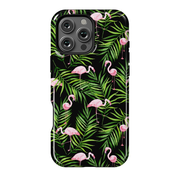 iPhone 16 Pro Max StrongFit Pink flamingo ang palm leaves by Julia Badeeva