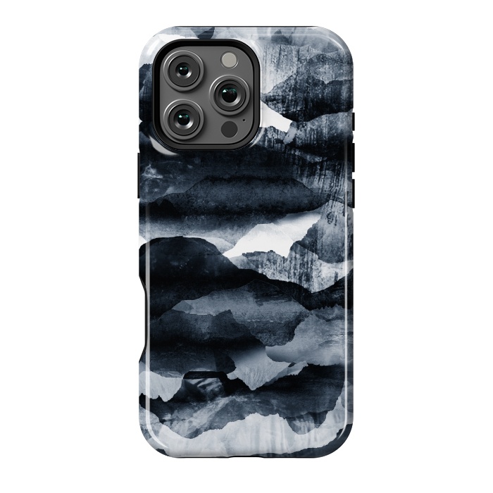 iPhone 16 Pro Max StrongFit Dark blue ink mountain landscape art by Oana 