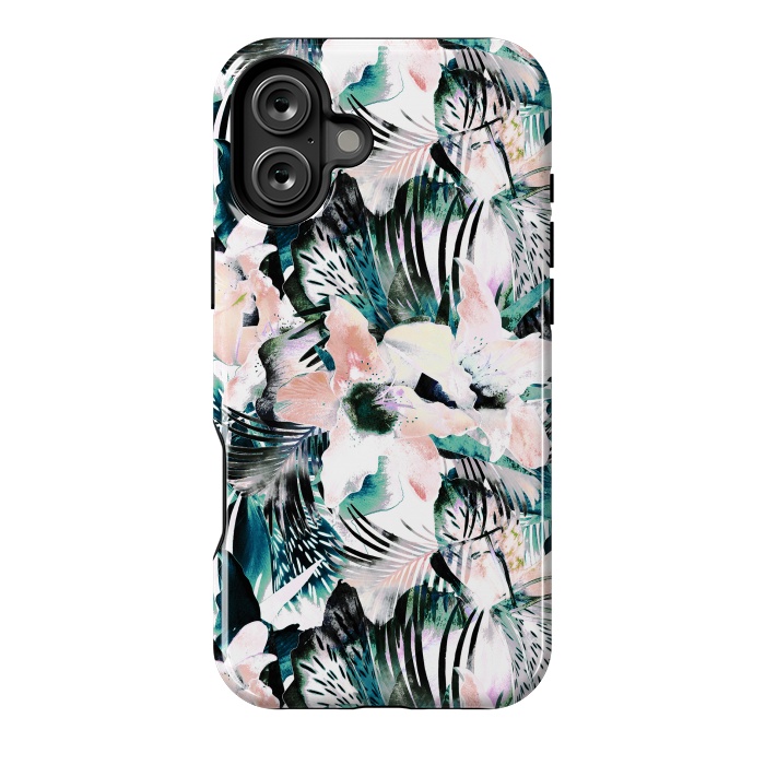 iPhone 16 Plus StrongFit Tropical flowers and palm leaves by Oana 