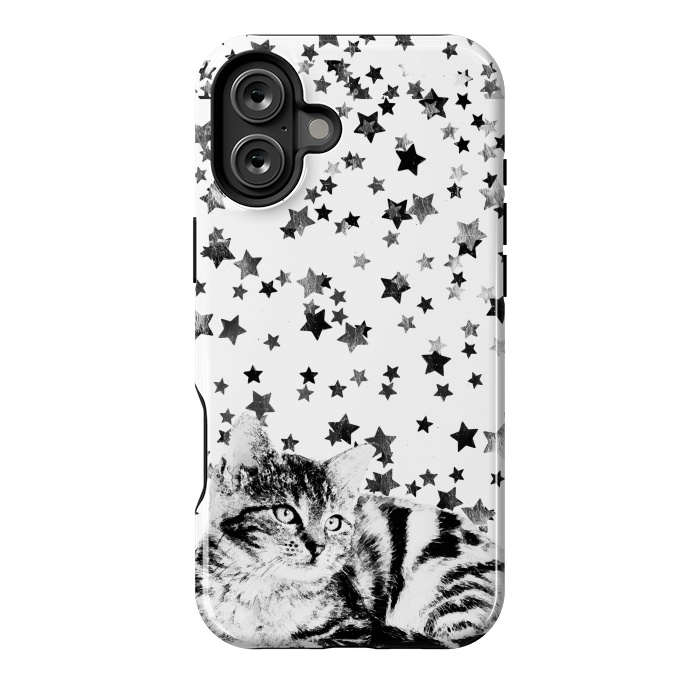 iPhone 16 Plus StrongFit Cute kitten with silver stars by Oana 